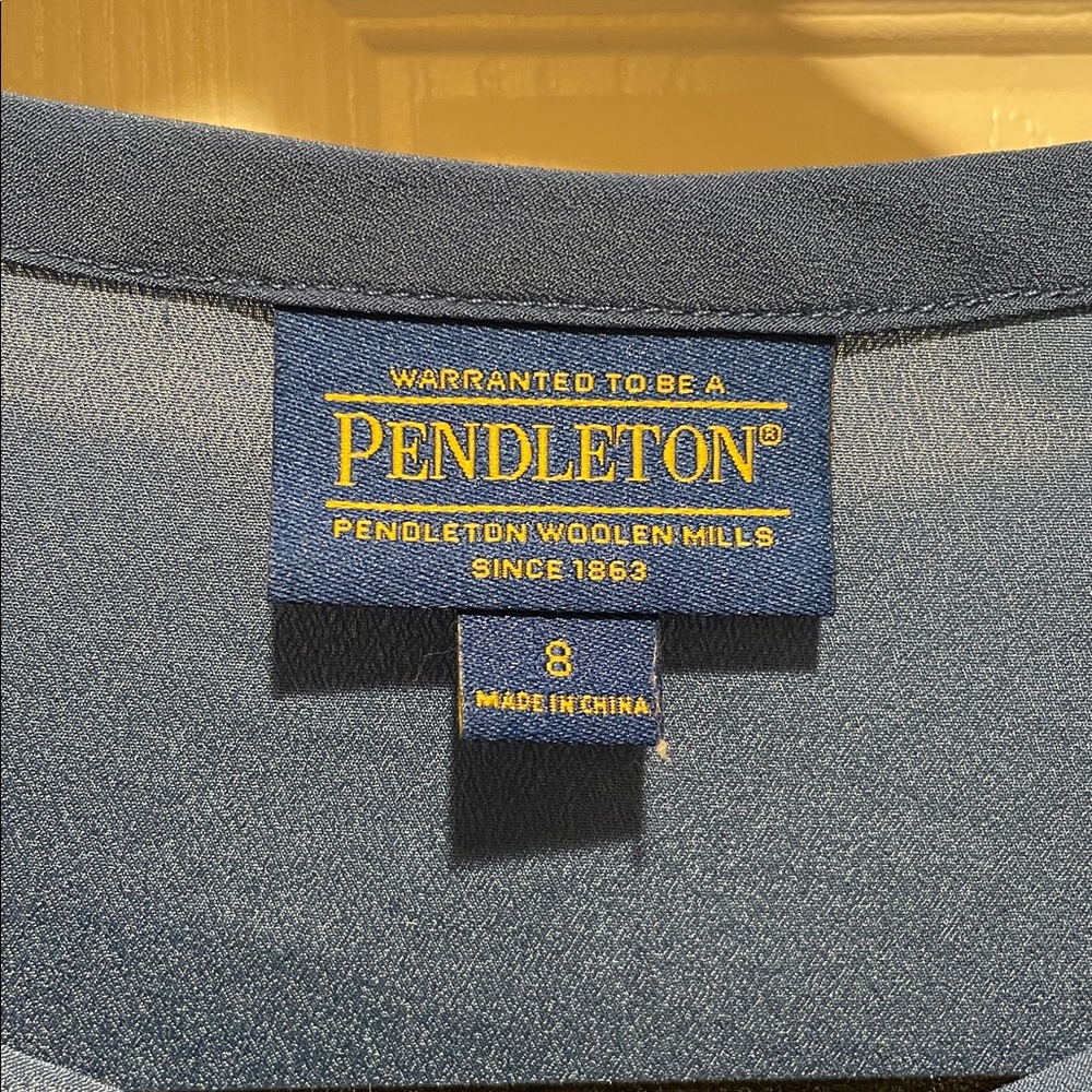 Pendleton Blue Collarless Button Down Blouse - image 2
